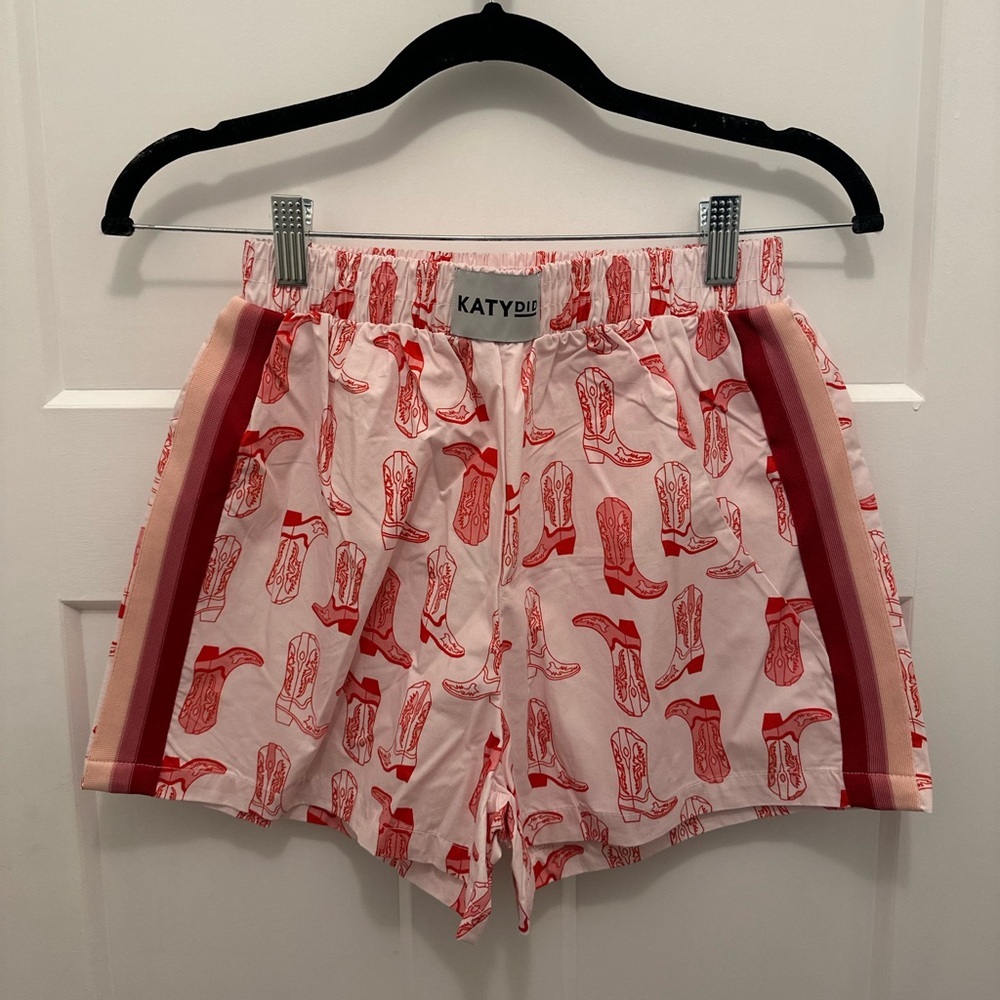 Katydid Women's Pink Boot Print Shorts brand new with tags western